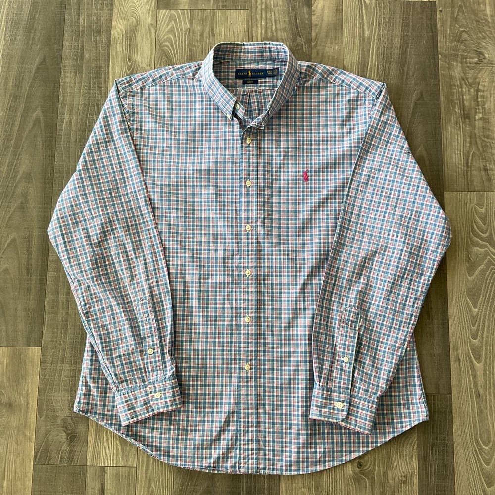 Ralph Lauren Slim Fit Button Down Long Sleeve Shirt
Men's XXL 
Blue Pink Green